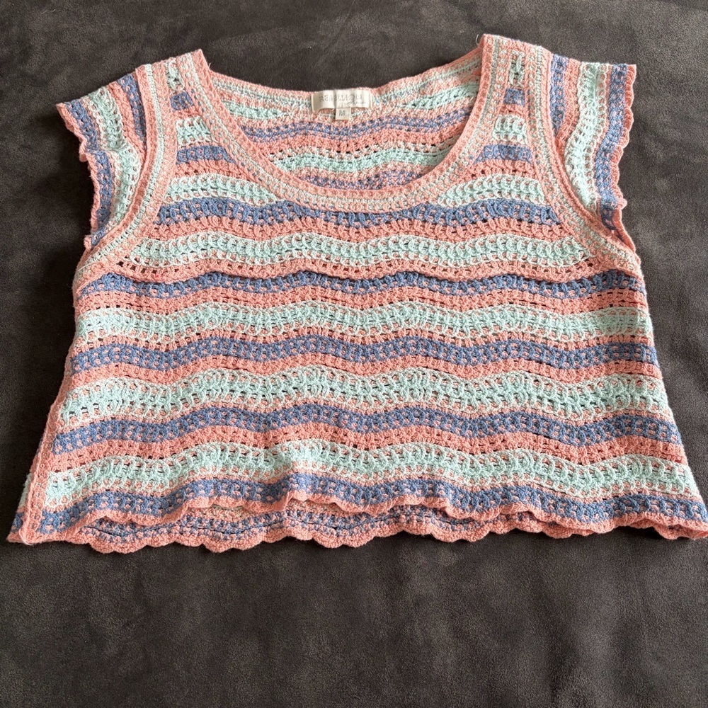 Rebellion Crochet Knit Tank Top Boho Festival Pastel Size M